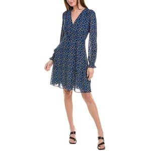 NWT Cabi The Ten Dress in Blue Floral Mesh Sz Small Long Sleeve Mini Dress